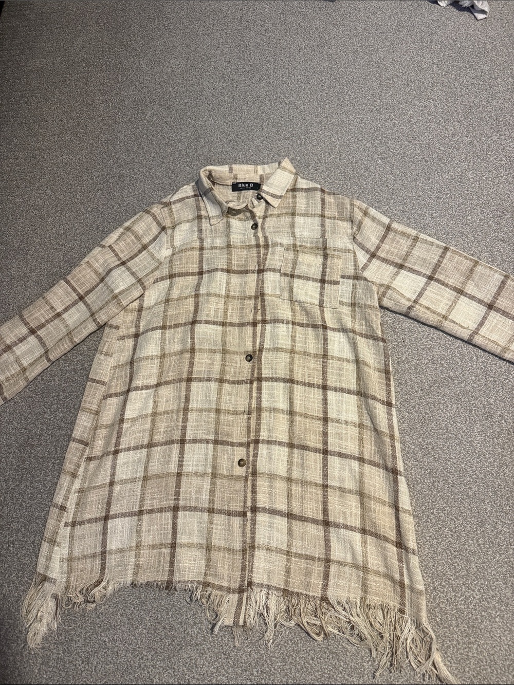 Oversized Button-Down Shirt Dress in Beige Plaid